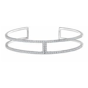 14K White 3/4 CTW Diamond Cuff 6" Bracelet