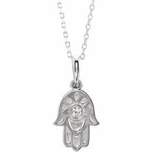 Charger l&#39;image dans la galerie, Sterling Silver .03 CTW Diamond Hamsa 16-18&quot; Necklace
