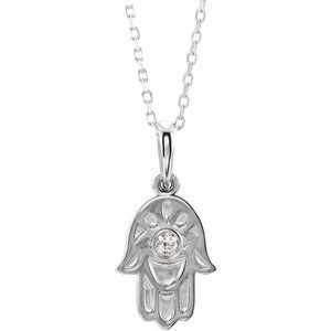 Sterling Silver .03 CTW Diamond Hamsa 16-18