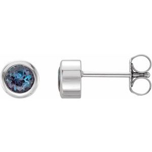 Platinum 4 mm Round Genuine Alexandrite Birthstone Earrings