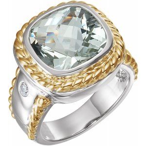 Quartz blanc et jaune vert 14K et diamant 1/10 CTW