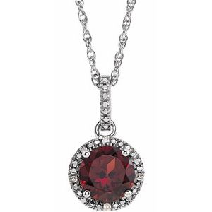 Sterling Silver Mozambique Garnet and .01 CTW Diamond 18" Necklace