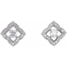 Load image into Gallery viewer, 14K White 3/4 CTW Diamond Halo-Style Clover Earrings
