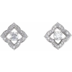 14K White 3/4 CTW Diamond Halo-Style Clover Earrings
