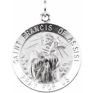 Sterling Silver 22 mm Round St. Francis of Assisi Medal Necklace