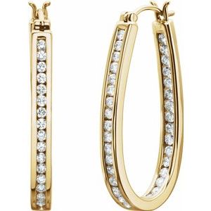 14K Yellow 1 1/3 CTW Diamond Inside-Outside 13.7 mm Hoop Earrings