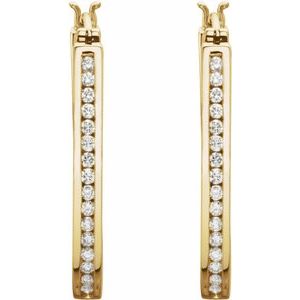 14K Yellow 1 1/3 CTW Diamond Inside-Outside 13.7 mm Hoop Earrings