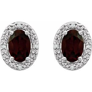 Sterling Silver Garnet Mozambique & .025 CTW Diamond Earrings