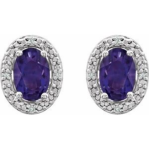 Sterling Silver Amethyst & .025 CTW Diamond Earrings