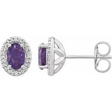 Load image into Gallery viewer, Sterling Silver Amethyst &amp; .025 CTW Diamond Earrings
