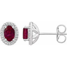 Load image into Gallery viewer, Sterling Silver Created Ruby &amp; .025 CTW Diamond Earrings
