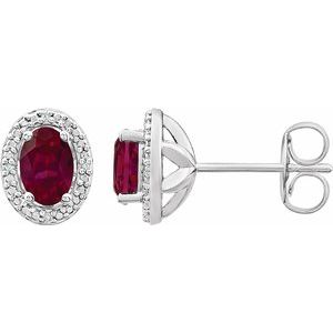 Sterling Silver Created Ruby & .025 CTW Diamond Earrings
