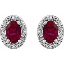 Load image into Gallery viewer, Sterling Silver Created Ruby &amp; .025 CTW Diamond Earrings
