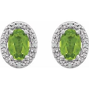 Sterling Silver Peridot & .025 CTW Diamond Earrings