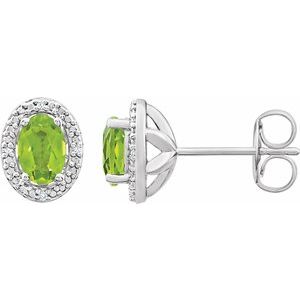 Sterling Silver Peridot & .025 CTW Diamond Earrings