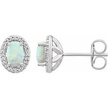 Load image into Gallery viewer, Sterling Silver Created Opal &amp; .025 CTW Diamond Earrings

