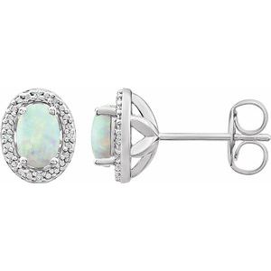 Sterling Silver Created Opal & .025 CTW Diamond Earrings