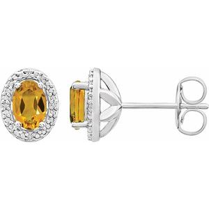 Sterling Silver Citrine & .025 CTW Diamond Earrings