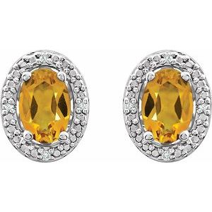 Sterling Silver Citrine & .025 CTW Diamond Earrings