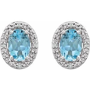 Sterling Silver Sky Blue Topaz & .025 CTW Diamond Earrings