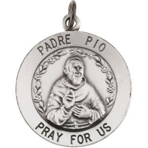 Sterling Silver 18 mm Round St. Padre Pio 18" Necklace