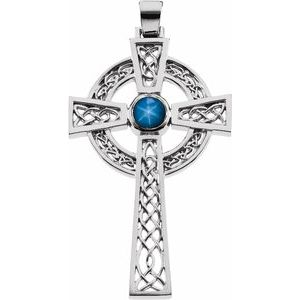 Sterling Silver Blue Star Sapphire Cross Pendant