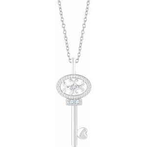 Sterling Silver .03 CTW Diamond Key 16-18" Necklace