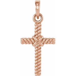 14K Rose 13.5x8.6 mm Rope Cross Pendant