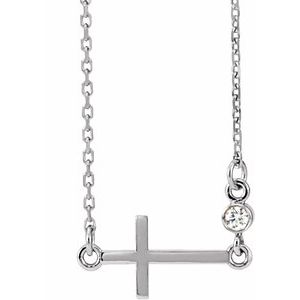 Sterling Silver Emerald Sideways Cross 16-18" Necklace