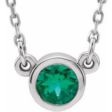 Charger l&#39;image dans la galerie, Sterling Silver 4 mm Round Chatham¬Æ Lab-Created Emerald Bezel-Set Solitaire 16&quot; Necklace
