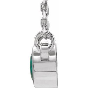 Sterling Silver 4 mm Round Chatham¬Æ Lab-Created Emerald Bezel-Set Solitaire 16" Necklace
