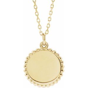 18K Yellow Gold-Plated Sterling Silver Engravable Round Beaded 16-18