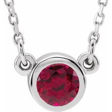 Load image into Gallery viewer, Sterling Silver 4 mm Round Imitation Ruby Bezel-Set Solitaire 16&quot; Necklace
