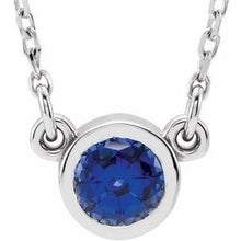 Load image into Gallery viewer, Sterling Silver 4 mm Round Imitation Blue Sapphire Bezel-Set Solitaire 16&quot; Necklace
