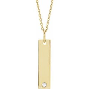 18K Yellow Gold-Plated Sterling Silver .03 CT Diamond Bar 16-18" Necklace