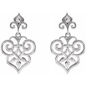 Sterling Silver & 14K White Decorative Dangle Earrings