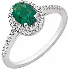 Load image into Gallery viewer, Sterling Silver Lab Created Emerald &amp; .01 CTW Diamond Ring
