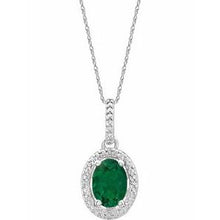 Charger l&#39;image dans la galerie, Sterling Silver Lab-Grown Emerald &amp;.01 CTW Diamond 18&quot; Necklace
