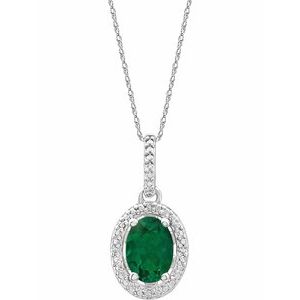 Sterling Silver Lab-Grown Emerald &.01 CTW Diamond 18" Necklace