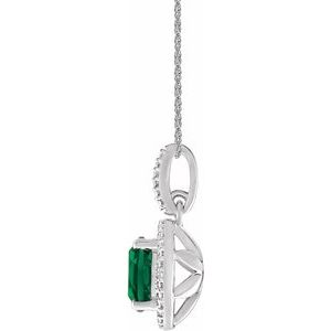 Sterling Silver Lab-Grown Emerald &.01 CTW Diamond 18" Necklace