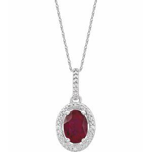 Sterling Silver Lab-Grown Ruby & .01 CTW Diamond 18" Necklace