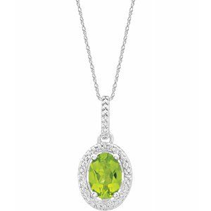Sterling Silver Peridot & .01 CTW Diamond 18" Necklace