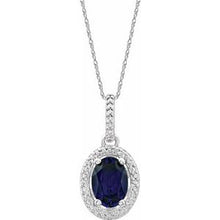 Charger l&#39;image dans la galerie, Sterling Silver Lab-Grown Blue Sapphire &amp; .01 CTW Diamond 18&quot; Necklace
