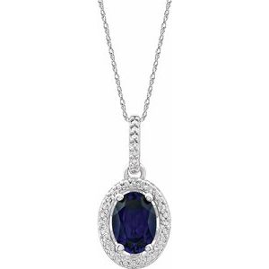 Sterling Silver Lab-Grown Blue Sapphire & .01 CTW Diamond 18