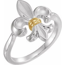 Charger l'image dans la galerie, Sterling Silver &amp; 14K Yellow Fleur-de-lis Ring
