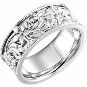 Sterling Silver 8.5 mm Floral-Inspired Band Size 8