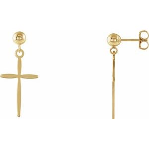 14K Yellow 17x11 mm Cross Earrings