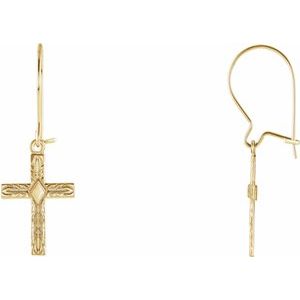 14K Yellow Cross Earrings