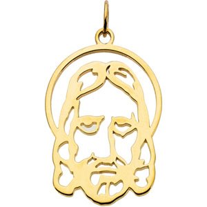 10K Yellow Silhouetted Face of Jesus Pendant