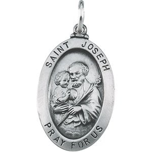 Sterling Silver 23.5x16 mm St. Joseph Oval Medal